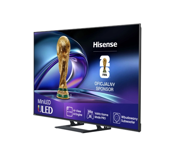 Hisense 55E8Q 55" ULED MiniLED 4K 144Hz Smart TV Funkcje AI Dolby Vision Dolby Atmos HDMI 2.1 DVB-T2 - Kup na Raty - RRSO 0%