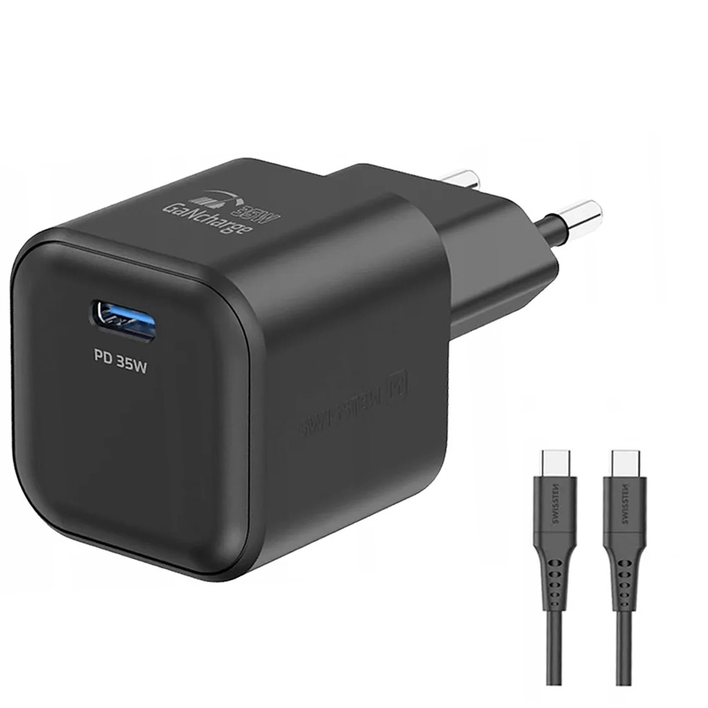 Ładowarka sieciowa Swissten 22070230 GaN 1x USB-C 35W Power Delivery Czarny