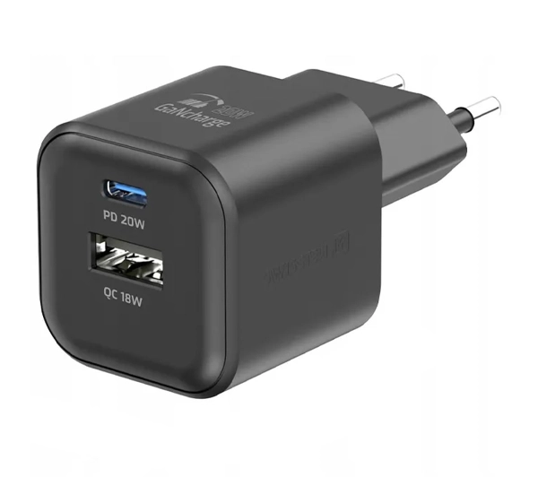 Swissten Travel Charger GaN USB-C 20W PD / USB-A 18W QC