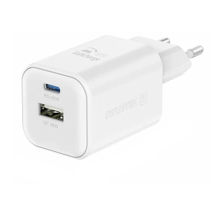 Swissten 22071300 GaN 1x USB-C 45W PD 1x USB-A 18W QC Biały