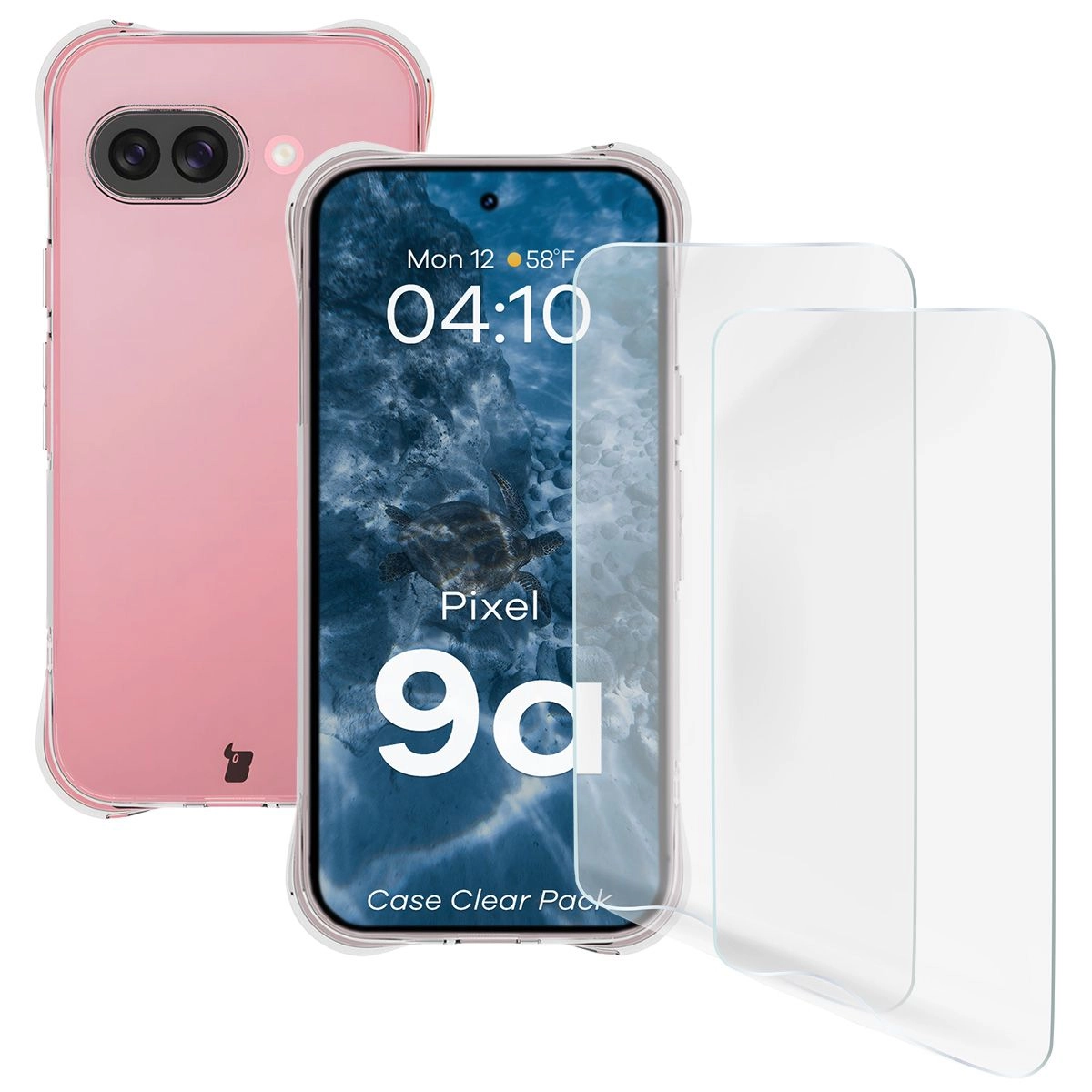 Zestaw ochronny Bizon elastyczne etui Salpa + 2x folia na ekran Clear Pack do Google Pixel 9a