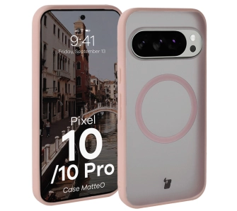 Etui Bizon MatteO z MagSafe do Google Pixel 10 / Google Pixel 10 Pro Półprzezroczyste z różową ramką