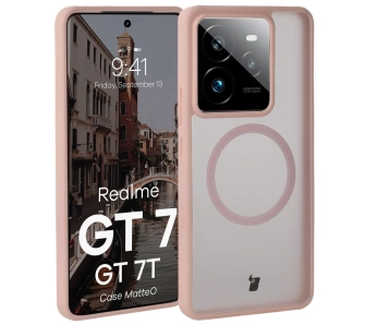 Etui Bizon MatteO z MagSafe do Realme GT 7 / Realme GT 7T Półprzezroczyste z różową ramką