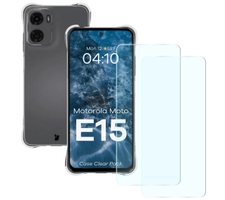 Bizon elastyczne etui Salpa + 2x szkło hartowane Clear Pack do Motorola Moto E15