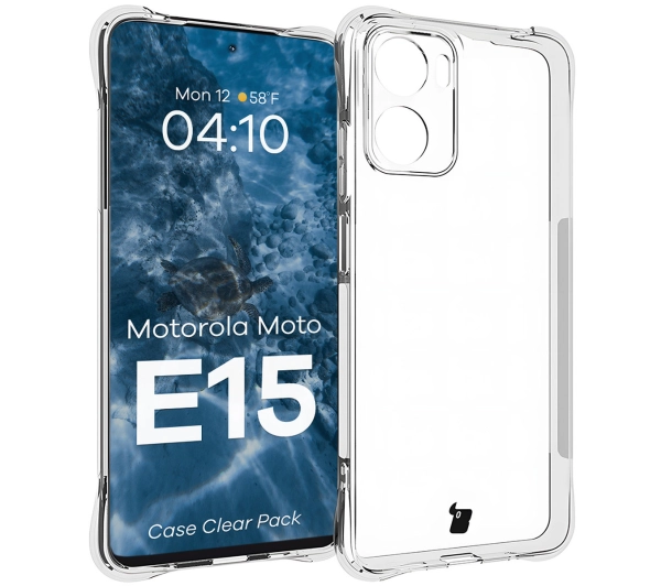 Bizon elastyczne etui Salpa + 2x szkło hartowane Clear Pack do Motorola Moto E15