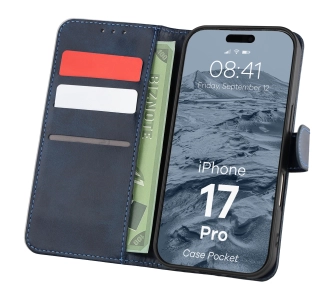 Etui Bizon z klapką Pocket do Apple iPhone 17 Pro / 18 Pro Granatowy