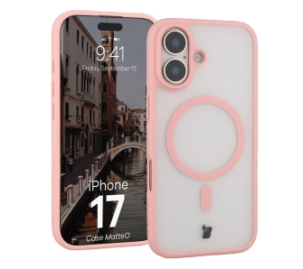 Etui Bizon MatteO z MagSafe do MatteO iPhone 17 Pink Półprzezroczyste z różową ramką