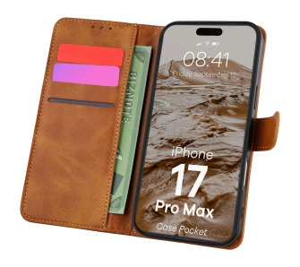 Etui Bizon z klapką Pocket do Apple iPhone 17 Pro Max / 18 Pro Max Brązowy