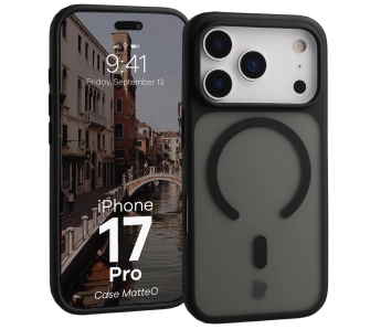 Etui Bizon MatteO z MagSafe do iPhone 17 Pro Półprzezroczyste z czarną ramką