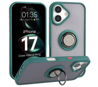 Bizon z uchwytem na palec Hybrid Ring do Apple iPhone 17 Przydymione z Zieloną ramką