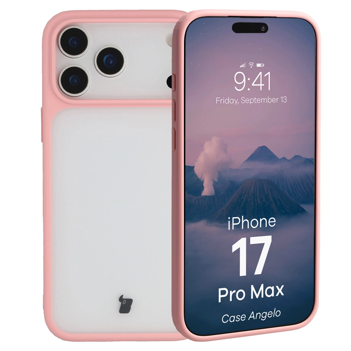 Etui Bizon Angelo do Apple iPhone 17 Pro Max z różową ramką