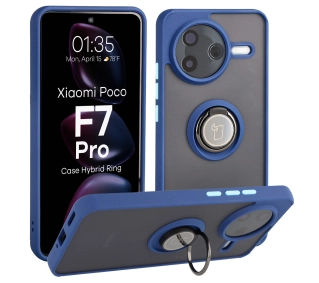 Bizon z uchwytem na palec Hybrid Ring do Xiaomi POCO F7 Pro Przydymione z niebieską ramką