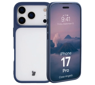Etui Bizon Angelo do Apple iPhone 17 Pro z niebieską ramką