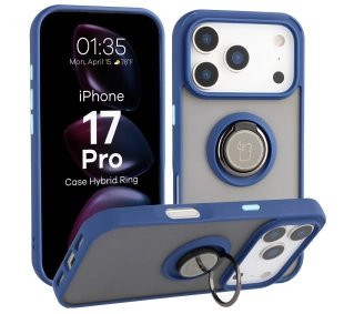 Bizon z uchwytem na palec Hybrid Ring do Apple iPhone 17 Pro Przydymione z granatową ramką