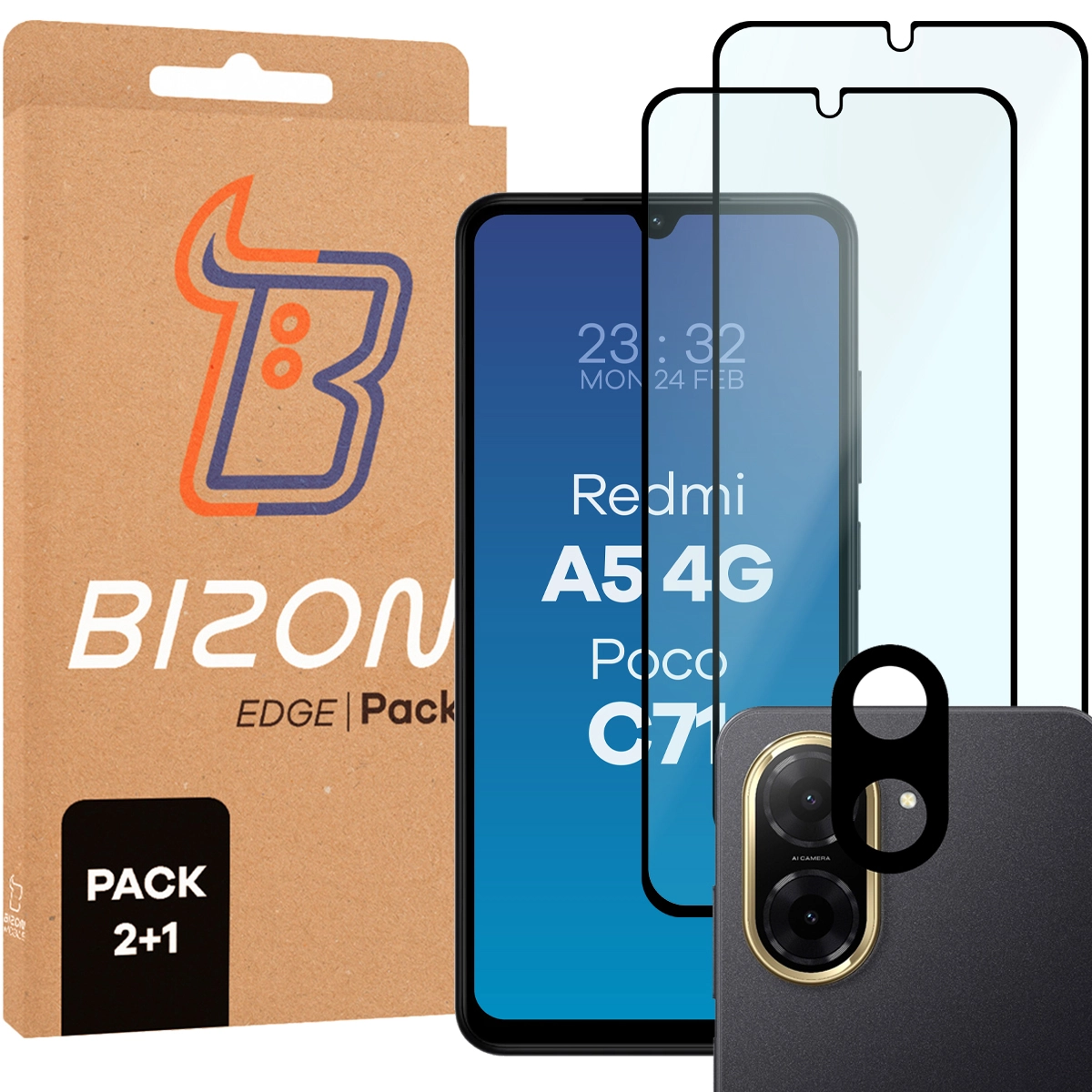Zestaw ochronny Bizon 2x szkło + szybka na aparat Edge 2 Pack do Xiaomi Redmi A5 4G / POCO C71 4G