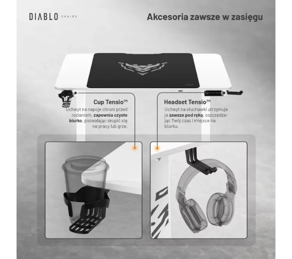 Diablo Chairs X-Tensio 1100  110cm Regulacja wysokości  Biały - Kup na Raty - RRSO 0%