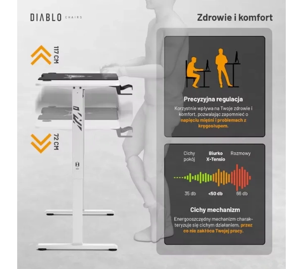Diablo Chairs X-Tensio 1100  110cm Regulacja wysokości  Biały - Kup na Raty - RRSO 0%