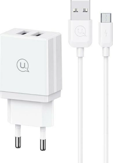 Ładowarka sieciowa USAMS HCXLTZ02 2x USB-A + kabel Micro/USB-A Fast Charging Biały