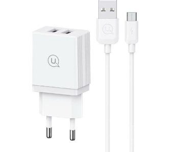 Ładowarka sieciowa USAMS HCXLTZ02 2x USB-A + kabel Micro/USB-A Fast Charging Biały