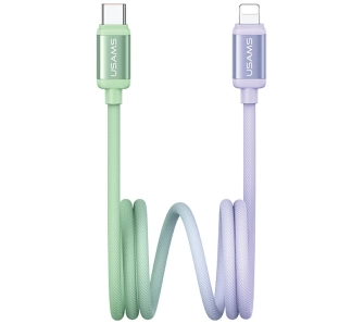 Kabel USAMS Bicolor Series PD 30W USB-C do Lightning 1,2m Zielono-fioletowy