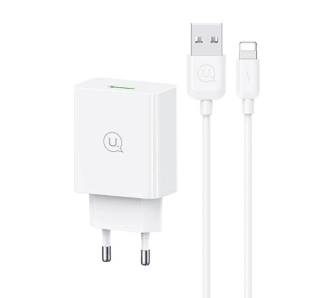 Ładowarka sieciowa USAMS SCXLTZ03 18W + kabel Lightning/USB-A Fast Charging Biały