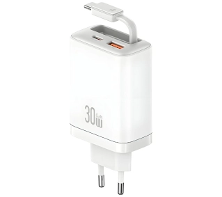 USAMS Xiang Series CC296 30W 1x USB-C 1x USB-A + kabel USB-C Biały