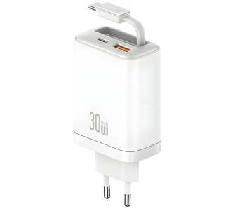 Ładowarka sieciowa USAMS Xiang Series CC296 30W 1x USB-C 1x USB-A + kabel USB-C Biały