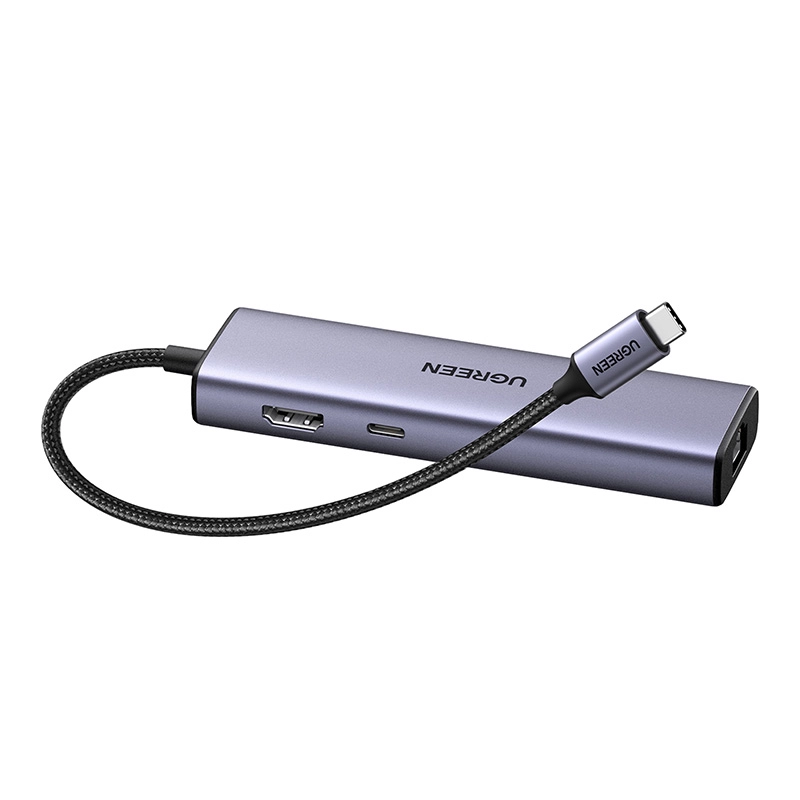 Hub USB UGREEN CM512 6w1 USB-C do 3x USB A 3.0 HDMI RJ45 PD Converter Szary