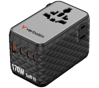 Adapter podróżny Verbatim 30190 170W PD 3.1 PD 3.0 QC 4+ Black