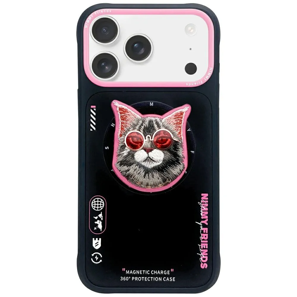 Etui Nimmy Glasses Cool Cat MagSafe do iPhone 17 Czarno-Różowy