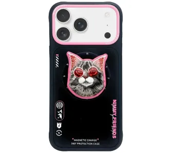 Etui Nimmy Glasses Cool Cat MagSafe do iPhone 17 Czarno-Różowy