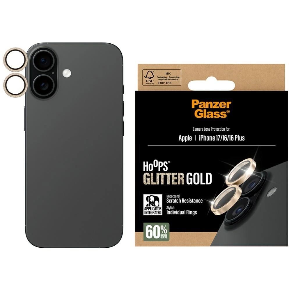 Szkło ochronne PanzerGlass Hoops Glitter do iPhone 17 / 16 / 16 Plus Złoty
