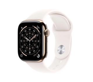 Apple Watch Series 11 GPS + Cellular 42mm Tytan Złoty Pasek sportowy Łagodny róż M/L - Kup na Raty - RRSO 0%