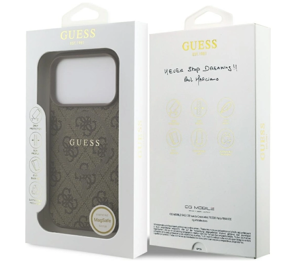 Guess 4G Ring Classic Logo MagSafe do iPhone 17 Pro brązowy