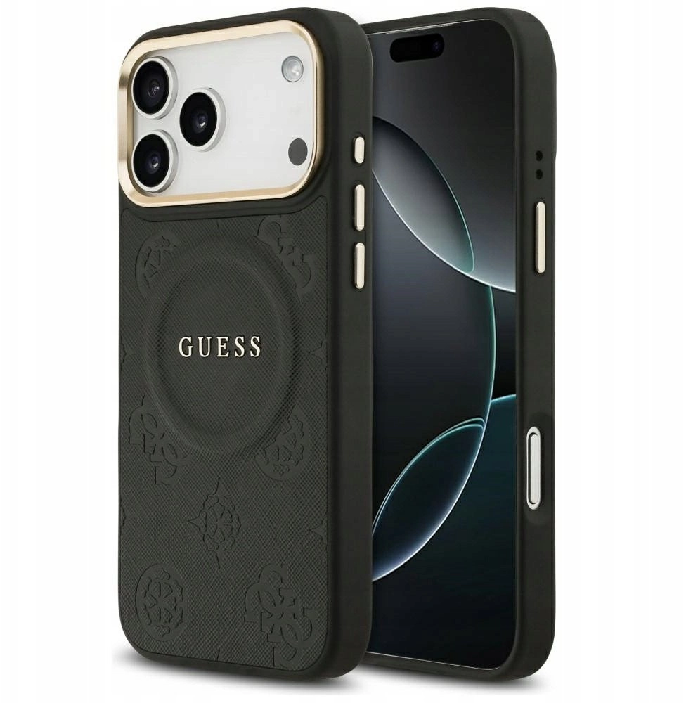 Etui Guess Peony Hot Stamp MagSafe do iPhone 17 Pro Max czarny