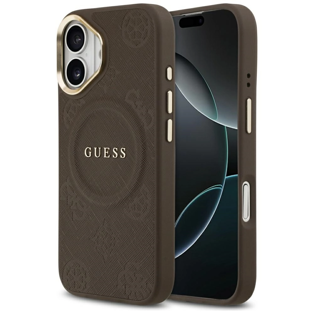 Etui Guess Peony Hot Stamp MagSafe do iPhone 17 brązowy