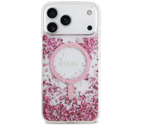 Guess Resin Bottom Glitter MagSafe do iPhone 17 Pro Max różowy