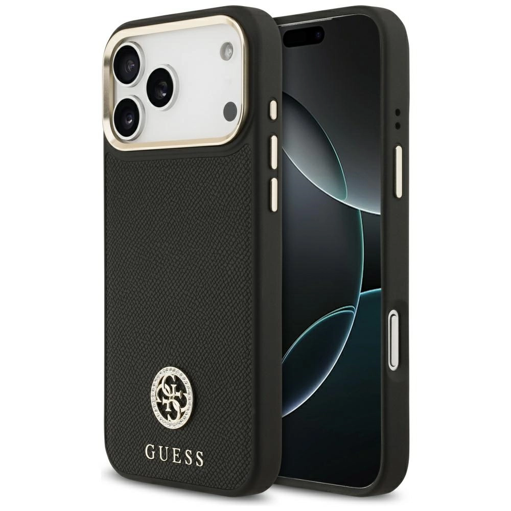 Etui Guess Grained Strass Logo MagSafe do iPhone 17 Pro Max czarny