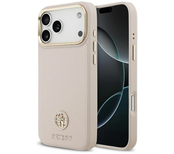Guess Grained Strass Logo MagSafe do iPhone 17 Pro Max różowy