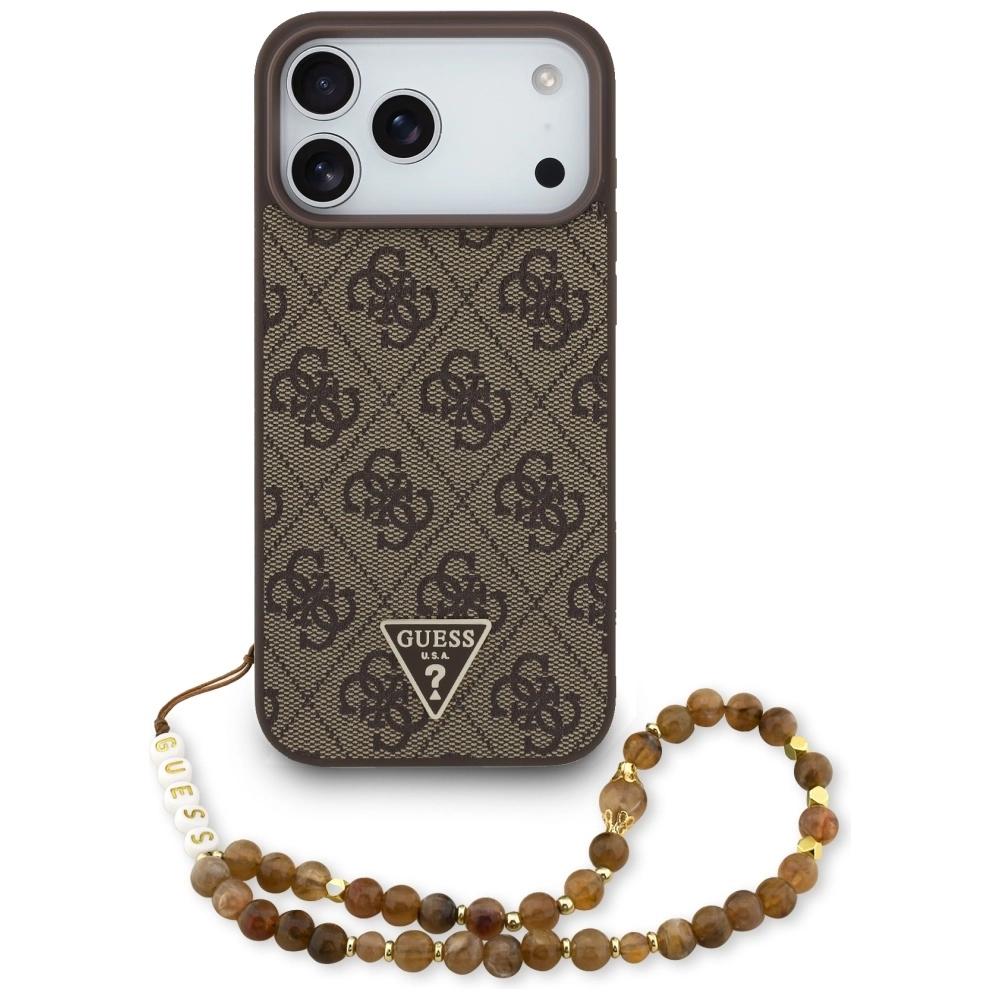 Etui Guess 4G Strap Triangle Logo MagSafe do iPhone 17 Pro Max brązowy