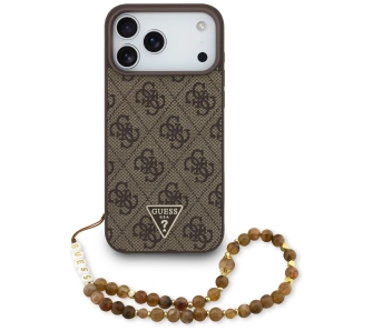 Etui Guess 4G Strap Triangle Logo MagSafe do iPhone 17 Pro Max brązowy