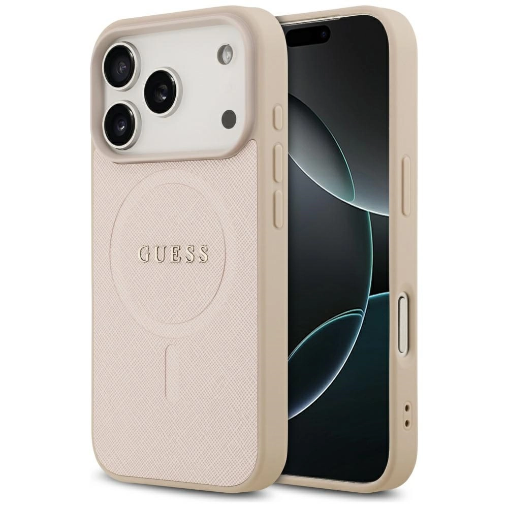 Etui Guess Saffiano Classic Logo MagSafe do iPhone 17 Pro różowy