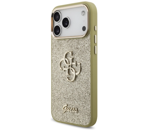 Guess Fixed Glitter Big 4G Metal Frame do iPhone 17 Pro Max złoty
