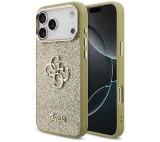 Guess Fixed Glitter Big 4G Metal Frame do iPhone 17 Pro Max złoty