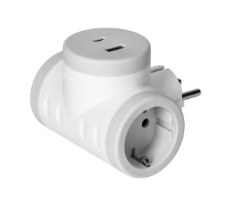 Rozgałęziacz Orno OR-AE-13281(GS)/G (Schuko) z ładowarką 2xUSB, 2 gnaizda Biało-szary