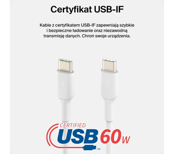 Belkin BoostCharge USB-C do USB-C 60W 1m Biały