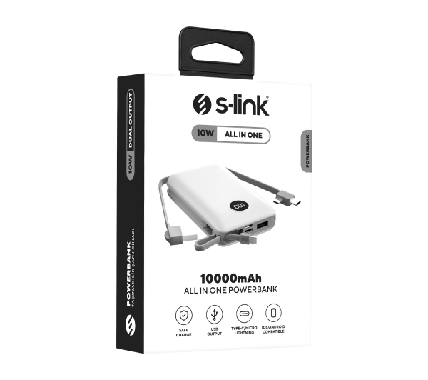 S-Link P102 10000mAh Wbudowany kabel 10W Biały