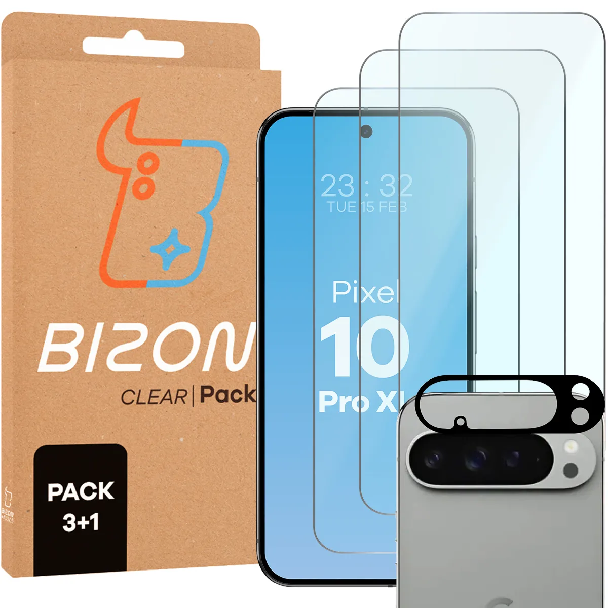 Zestaw ochronny Bizon 3x Szkło hartowane + szybka na aparat Google Pixel 10 Pro XL
