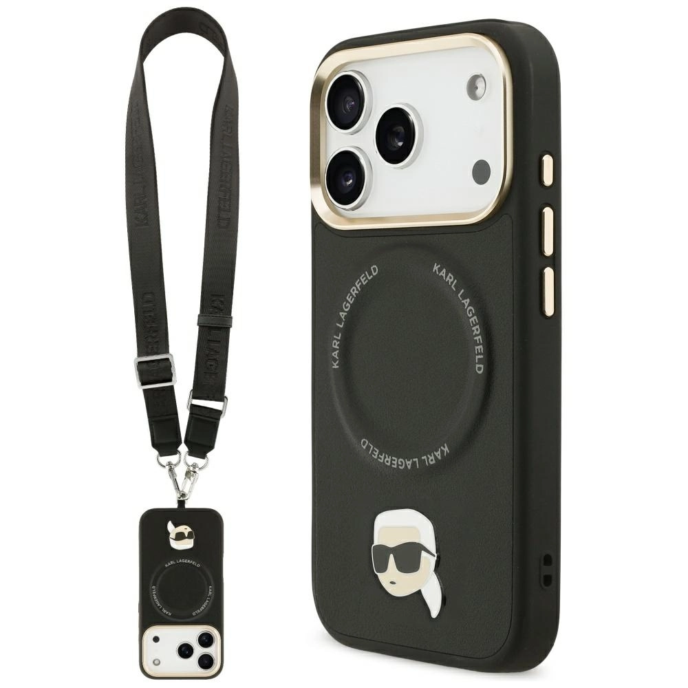 Etui Karl Lagerfeld Big Strap Karl Metal Logo MagSafe do iPhone 17 Pro Czarny