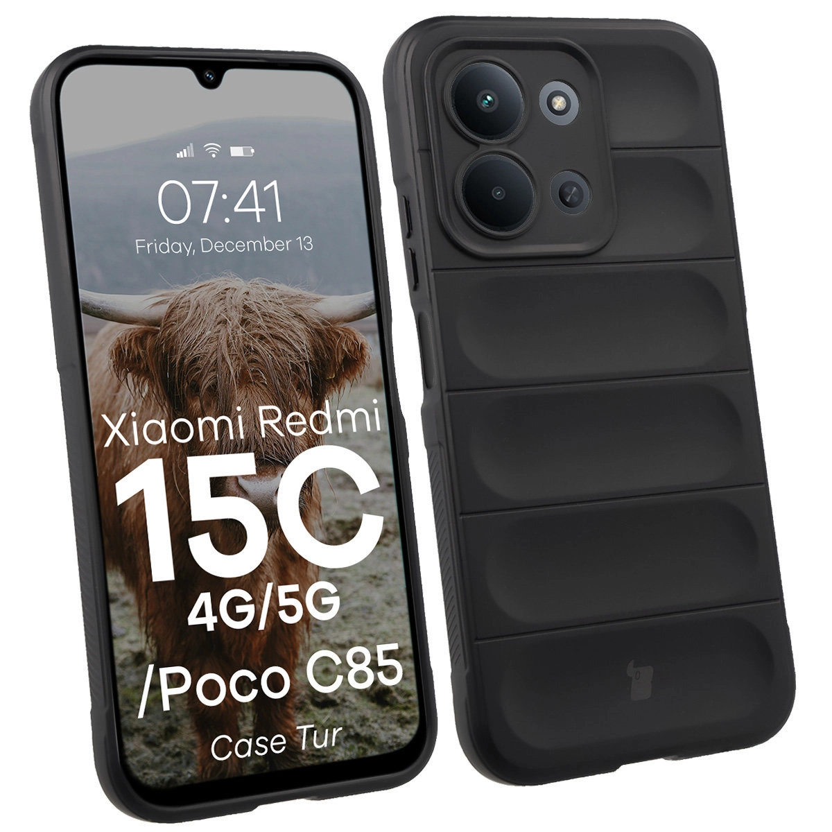 Etui Bizon Pancerne Tur do Xiaomi Redmi 15C 4G / 5G / POCO C85 4G Czarny